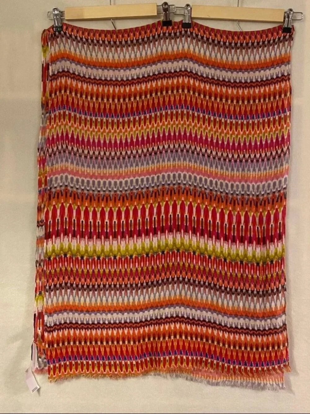 NWT Loft rayon linen blend woven oblong chevron stripes block print scarf
